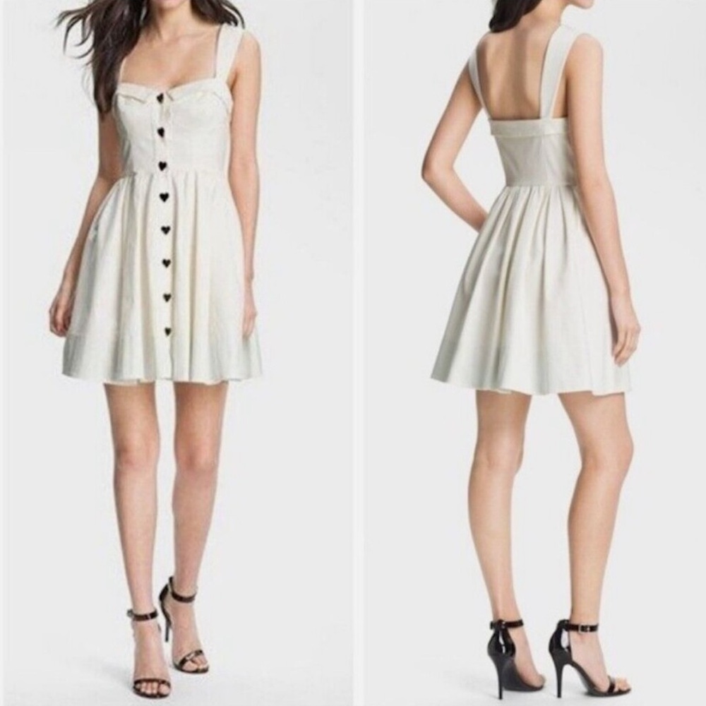 Betsey Johnson Heart Button Fit and Flare White Dress